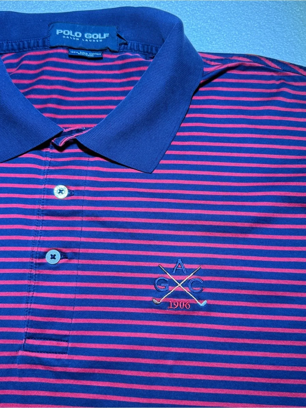 Vintage Polo Golf Ralph Lauren Men’s Striped Short-Sleeve Polo Shirt Navy & Red
